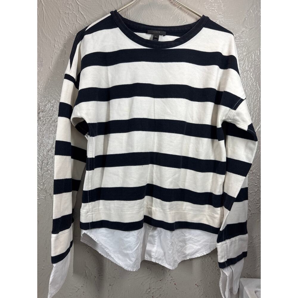 J Crew Womens Long Sleeve Layered Striped Crewneck Top Cream Black‎ Size Medium